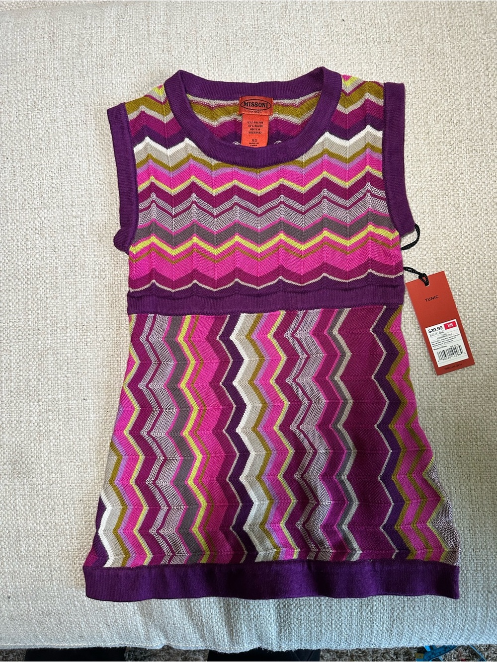 Missoni Purple Pink Multicolor Zigzag Knit Tank